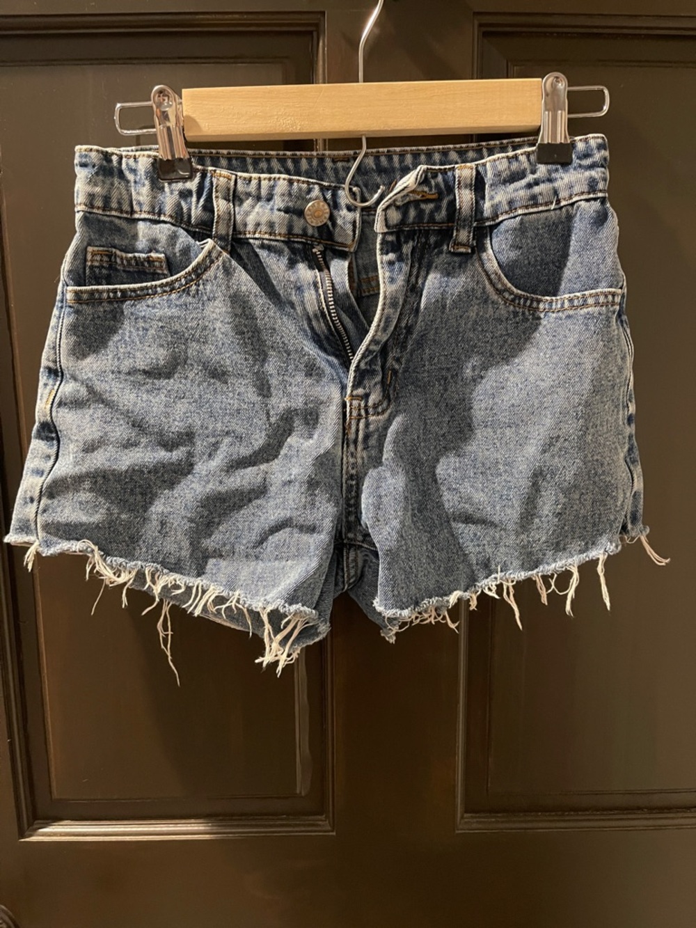 SHEIN Blue Washed Frayed Denim Shorts